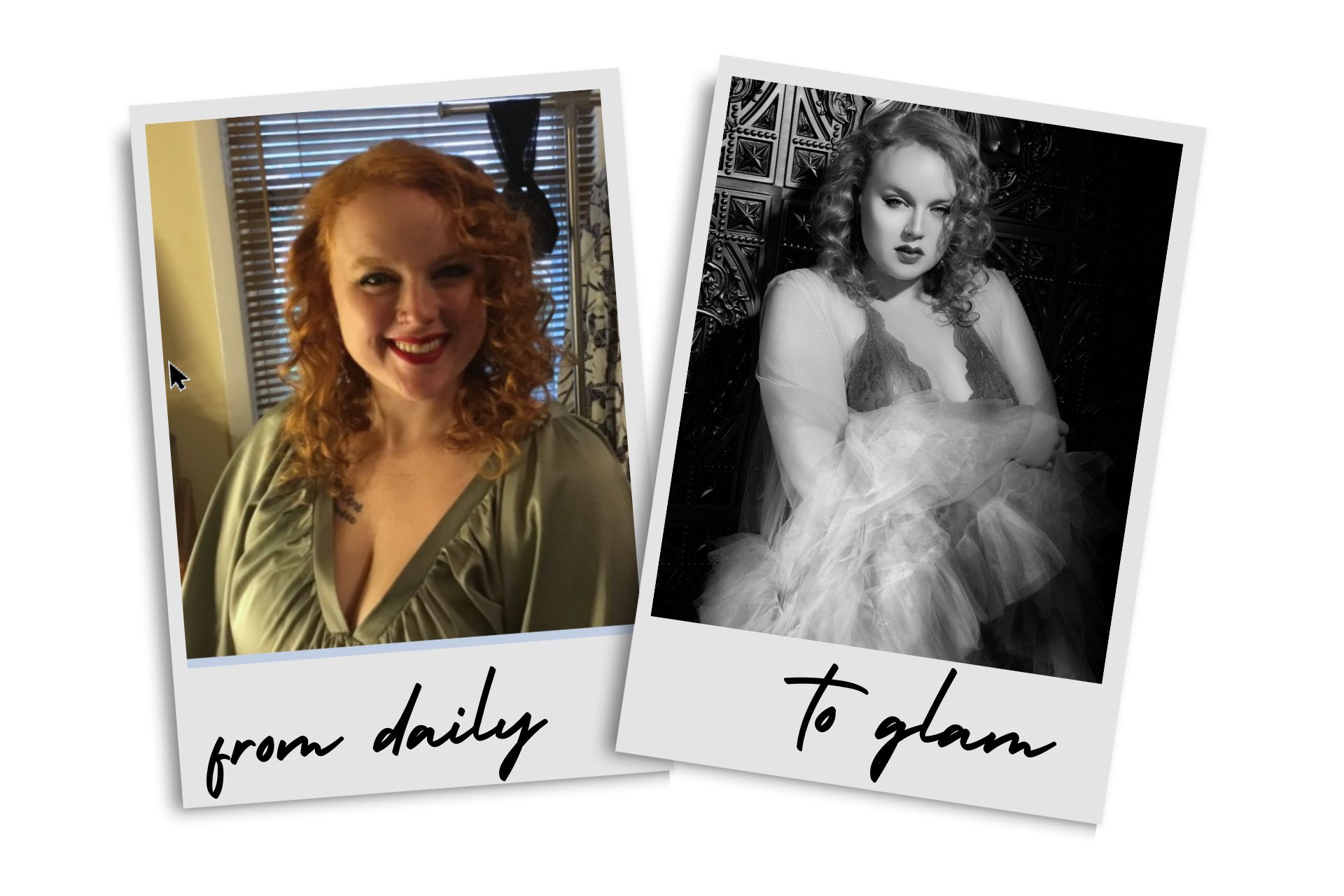 Photos of Alicia before and after her boudoir session at Paolo Portraits, Charleston SC