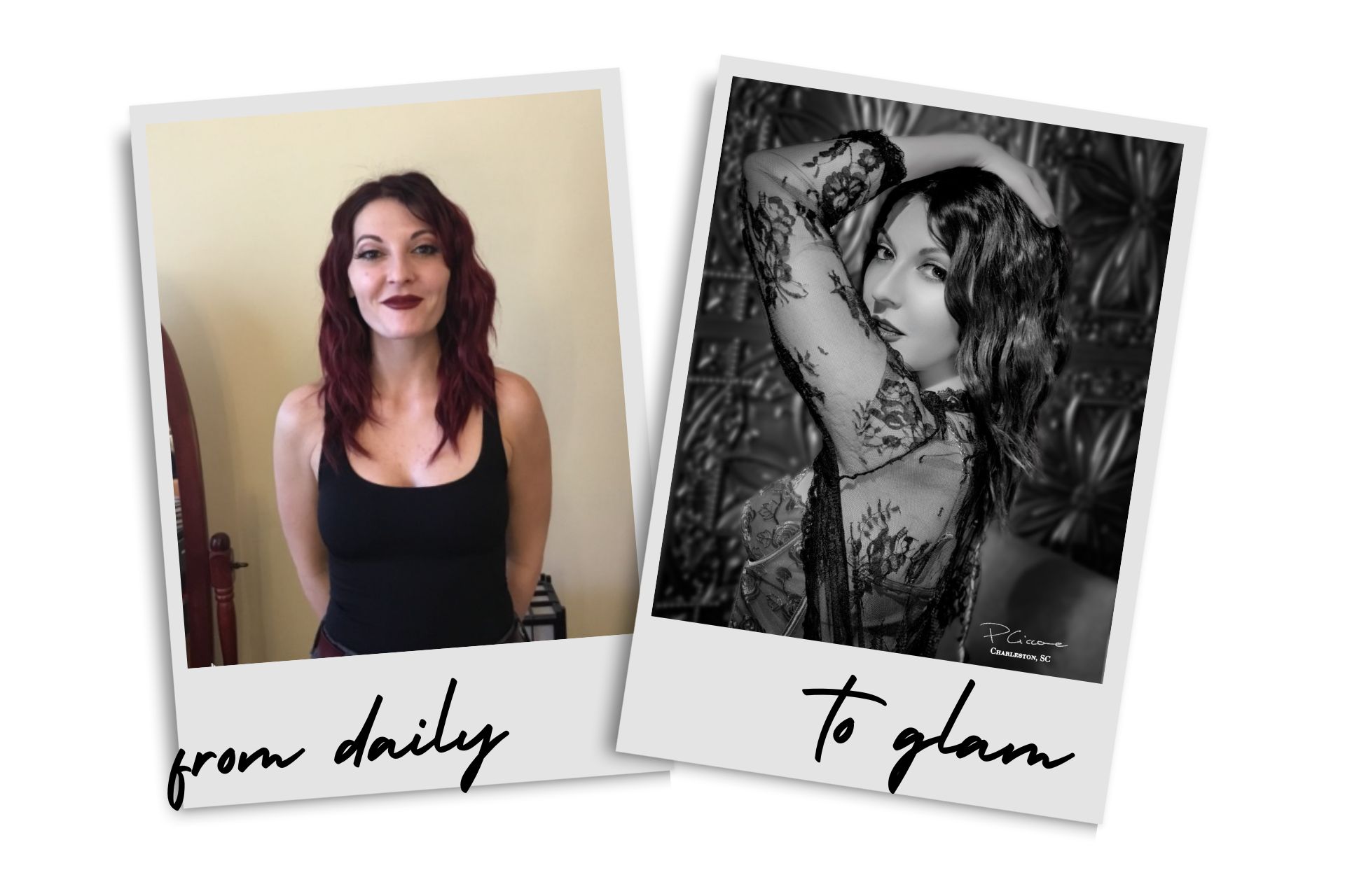 Photos of Tamara Before and After her boudoir session at Paolo Portraits in Charleston SC